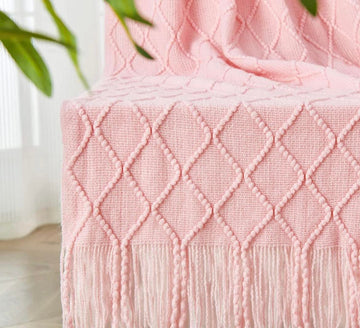 Fringe Throw Blanket-Pink