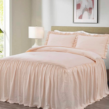 Bedspread Ruffled Blanket with Two Shams-Peach Lined