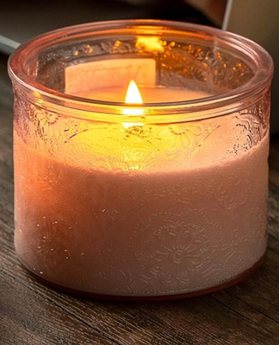 Pink glass large collectible decorative candle