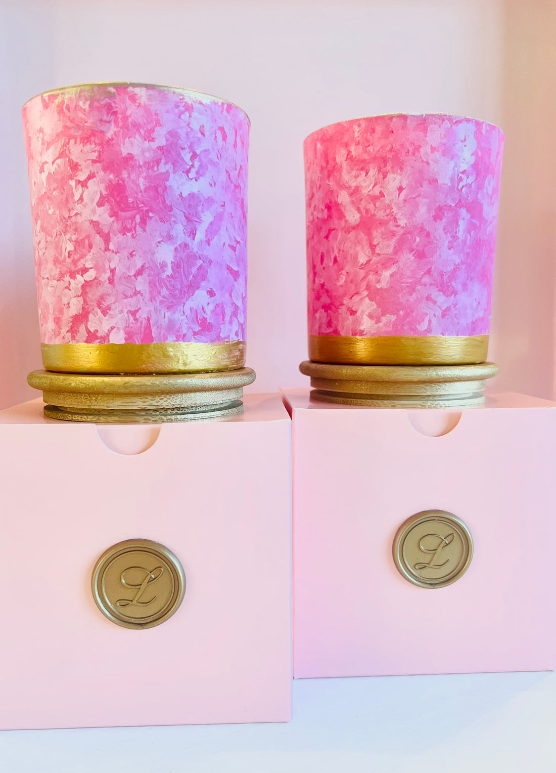 Hand painted candle pair wild pink