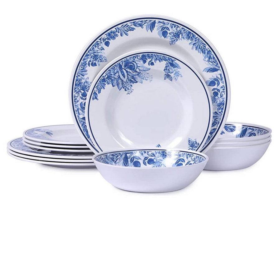 12 Piece Melamine Outdoor Dining Set-Blue Floral