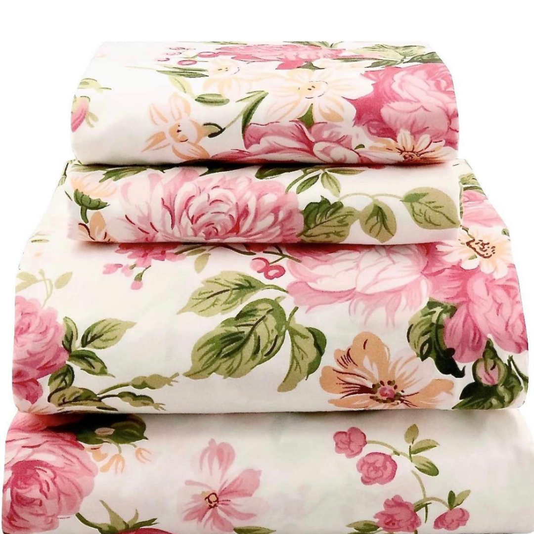 Linen Sheet Sets-Rose Print