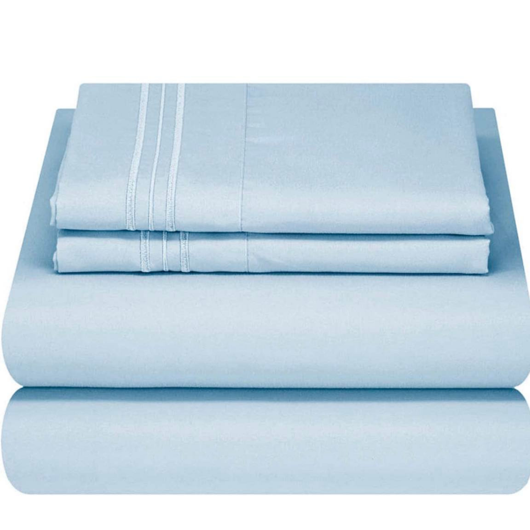 Linen Sheet Sets-Baby Blue Solid