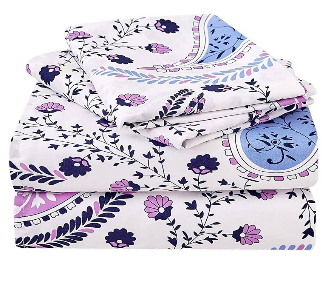 Linen Sheet Sets-Purple & Periwinkle Paisley