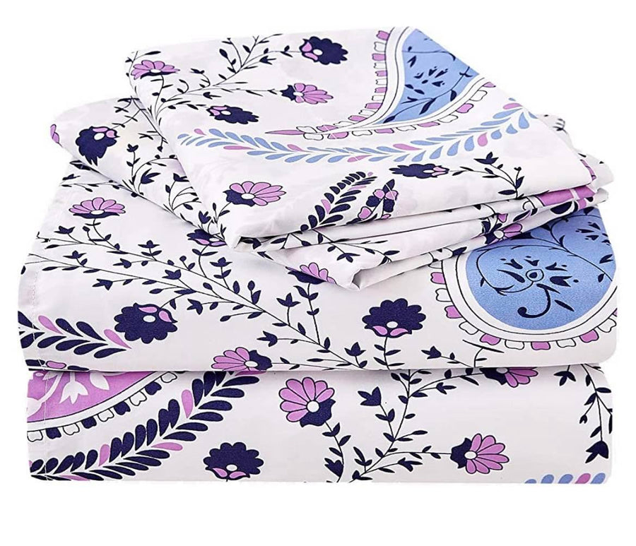 Linen Sheet Sets-Purple & Periwinkle Paisley