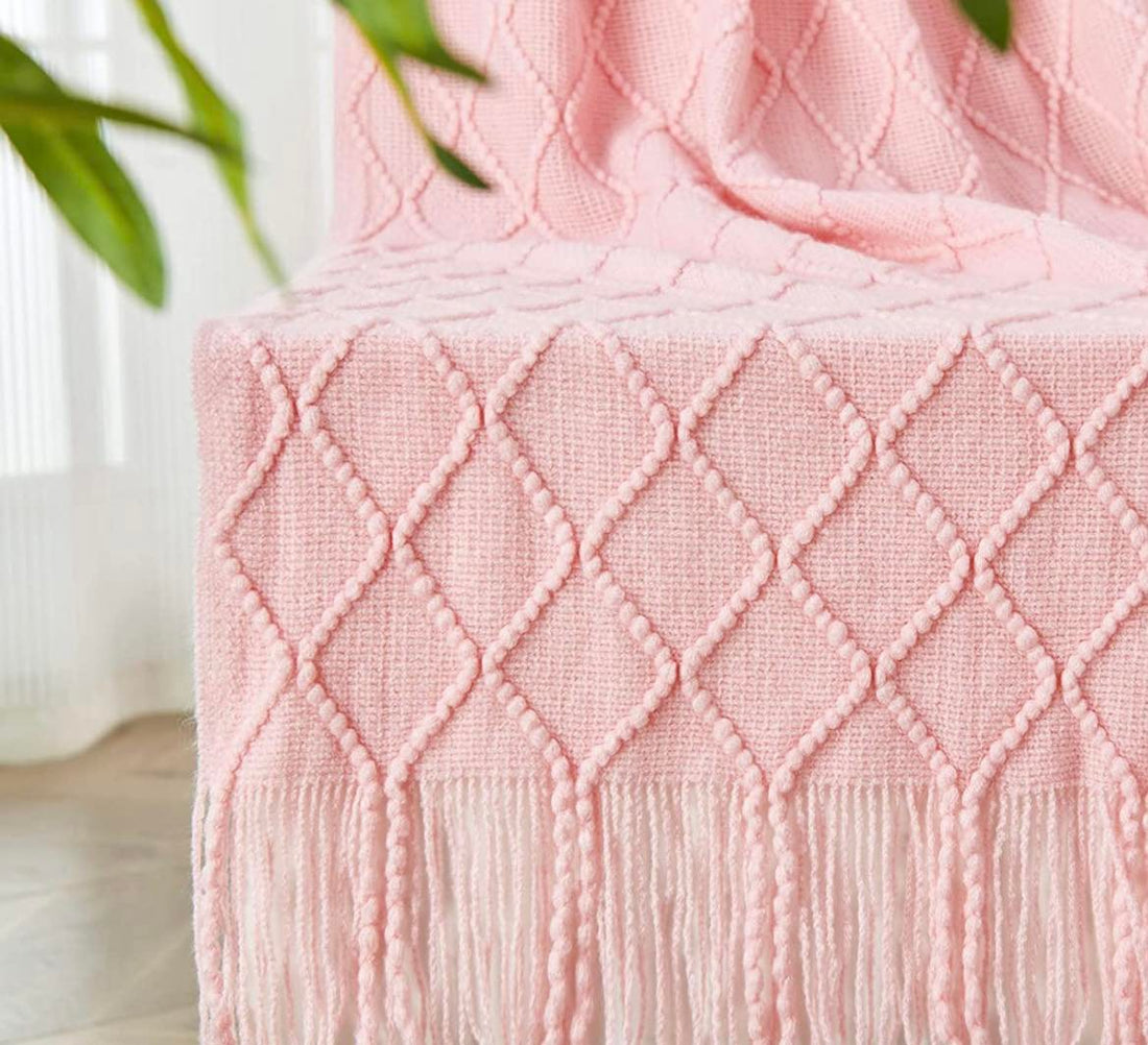 Fringe Throw Blanket-Pink
