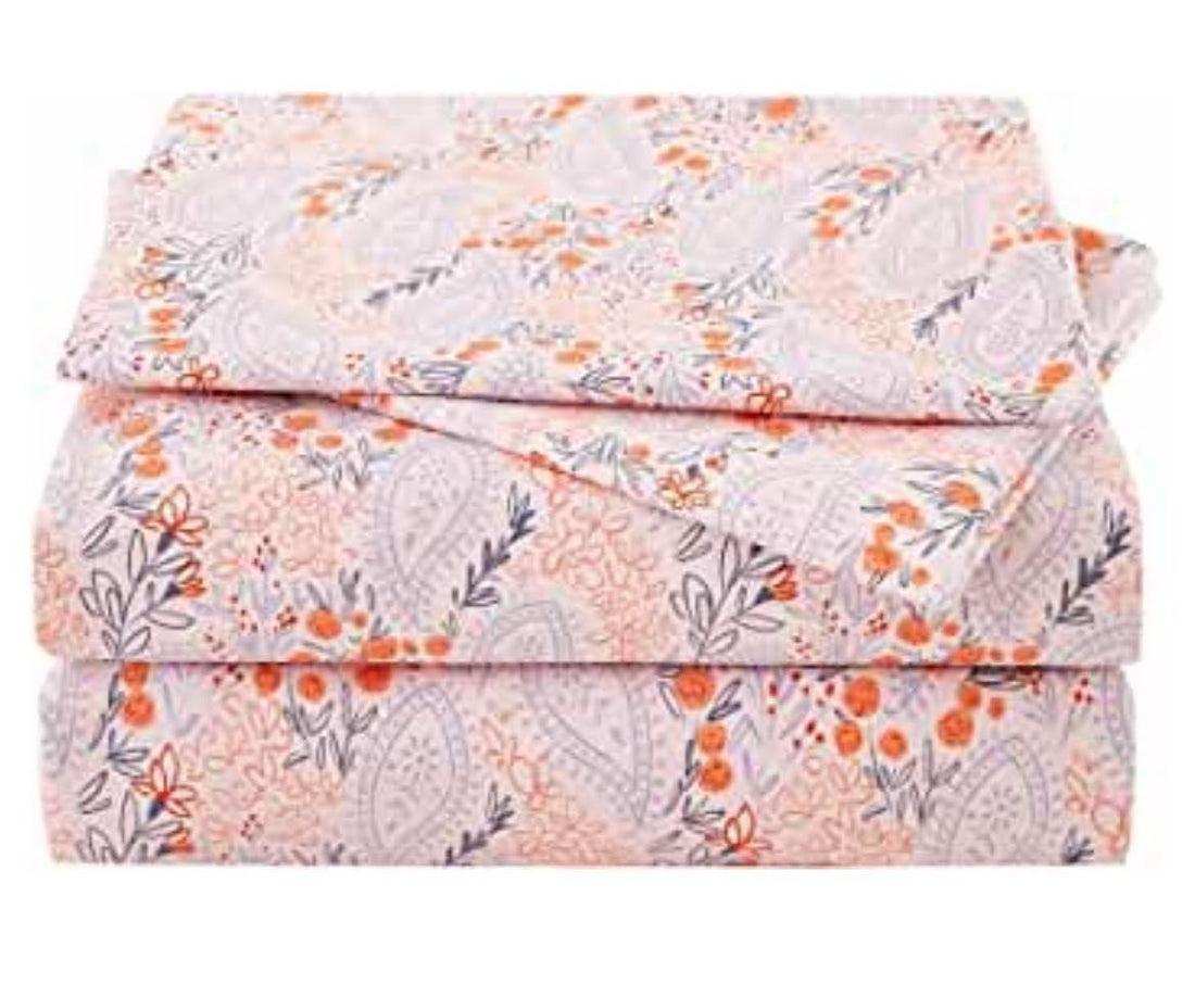 Linen Sheet Sets-Purple & Peach Paisley