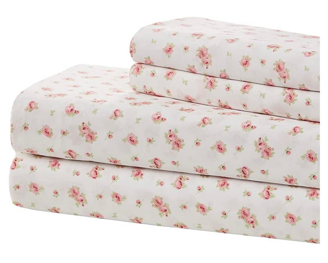 Linen Sheet Sets-Soft Pink Flowers
