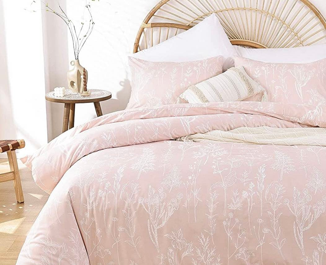 Duvet Cover Set-Soft Pink & White Flowers