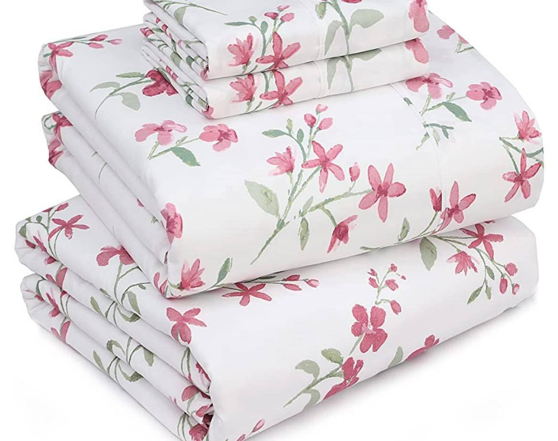 Linen Sheet Sets-Pink & Green Garden Print