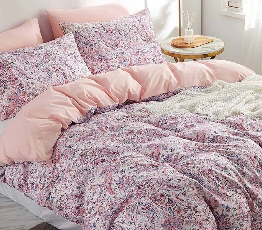 Duvet Cover Set-Purple & Peach Paisley