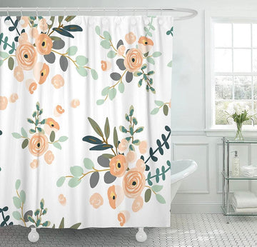 Shower Curtain-Peach & Green Floral