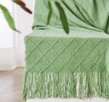 Fringe Throw Blanket-Green