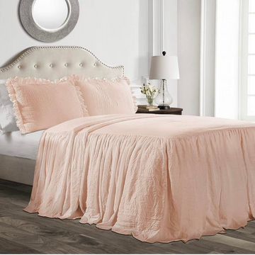 Bedspread Ruffled Blanket with Two Shams-Peach