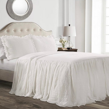 Bedspread Ruffled Blanket with Two Shams-White