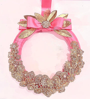 Large 11” Hot Pink and Gold Wreath