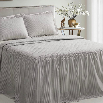Bedspread Ruffled Blanket with Two Shams-Grey Ruffles