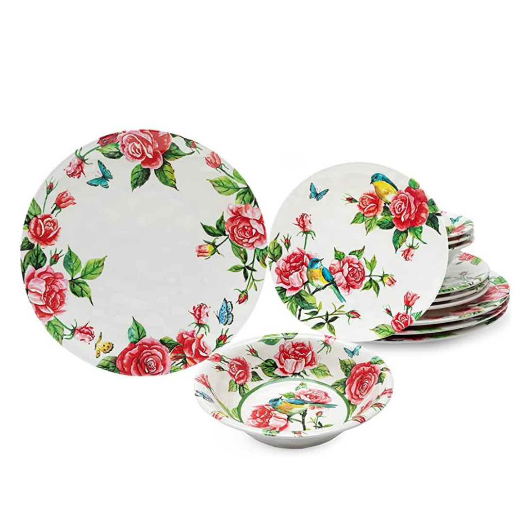 12 Piece Melamine Outdoor Dining Set-Roses